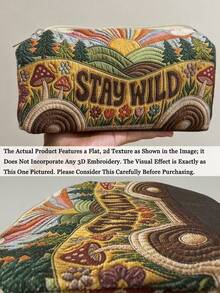 新款 2D「STAY WILD」巴士與森林圖案絎縫化妝包，輕量便攜可堆疊收納，透氣網布搭配可水洗內裡，適合收納化妝刷、口紅、保養瓶、珠寶等小物，滿足日常整理、過夜旅行、度假與健身房收納需求，旅行愛好者的理想選擇，幫您整齊便捷地整理小物品 - 彩色 - 查看 5