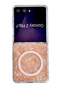 1pc Fashionable, Cute And Simple Shell Pattern Magnetic Elementfolding Phone Case, Can Protect And Prevent Falling: SamsungGalaxy Zflip 3/Zflip 4/Zflip 5/Zflip 6/Zflip 7/Zflip 8/Galaxy Z Flip7 FE - Orange - View 5