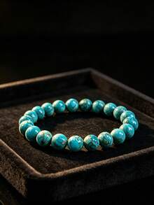 Natural South African Turquoise Round Bead Elastic Bracelet, Healing Crystal Protective Gemstone Bracelet For Calming Throat Chakra, Spiritual Unisex Jewelry Gift - Turquoise - View 4