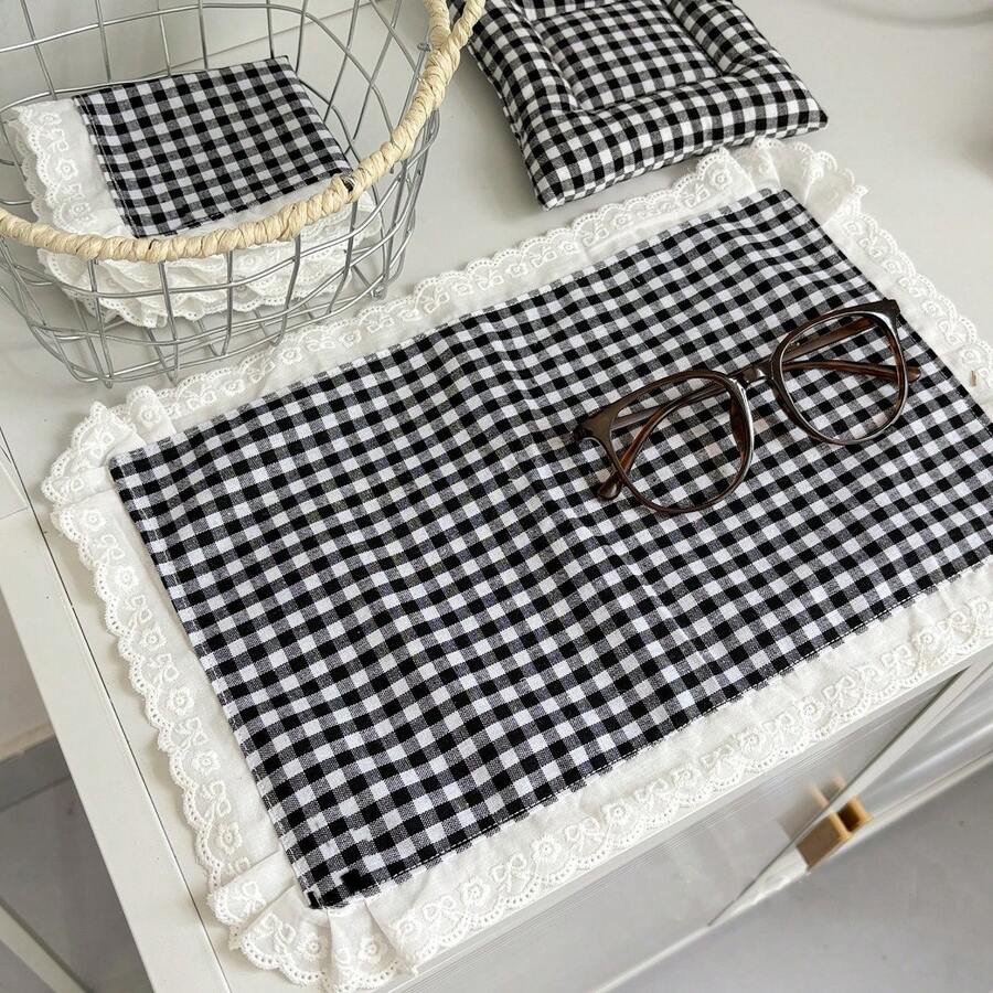 1pc/2pcs/6pcs Korean Ins Style Red Plaid Lace Napkin Placemat Multi-Purpose Dust Cover Food Photography Cloth - Multicolor - View 1
