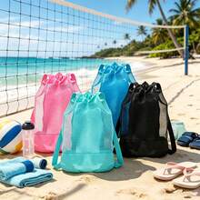 1pc Large Beach Toy Storage Bag, Large Capacity Mesh Beach Bag, Breathable Drawstring Backpack, Beach Shell Storage Bag, Swimming Pool Accessories, Beach Essentials, Shell Collection Bag, Toy Storage Organizer, Cruise Travel Essentials, Vacation Style - Standard Model - View 2
