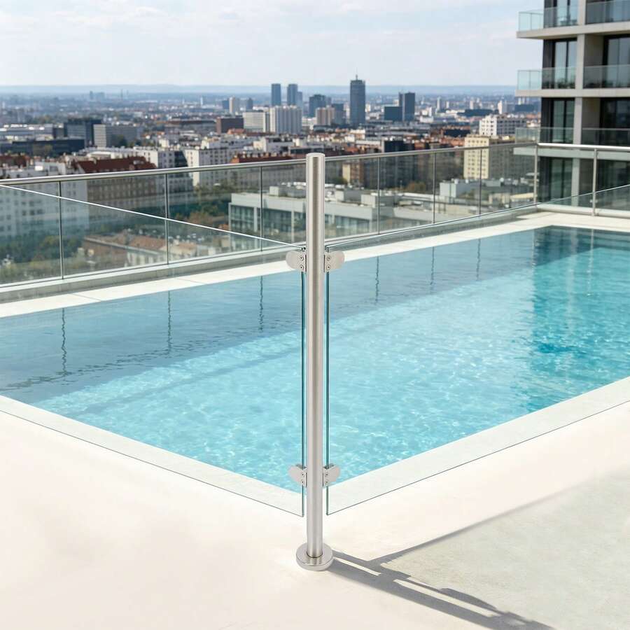110cm 316 Stainless Steel Railing Post Brushed Finish Floor Mount Glass Balustrade Pole With Complete Installation Accessories For Balcony Stair Pool Guardrail - Silver - View 1