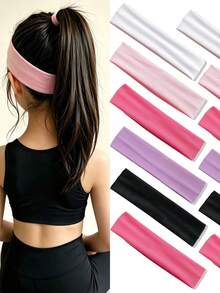 5/3/1pc Solid Color Sports Headband Set, High Elasticity Hair-Friendly, Sweet & Cute Hair Accessory - Suitable For Girls And Kids, Daily School, Vacation, Sports, Performance - Multicolor - View 1