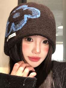 1件女款提花鬆鬆針編織帽，保暖護耳冬季大尺寸帽子 - 多色 - 查看 7
