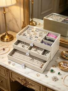 1pc Luxury Multi-Layer Acrylic Jewelry Storage Box, Dust-Proof Transparent Lid With Flocked Compartments, Home Vanity Organizer For Earrings, Rings, Necklaces And Accessories - Multicolor - View 15