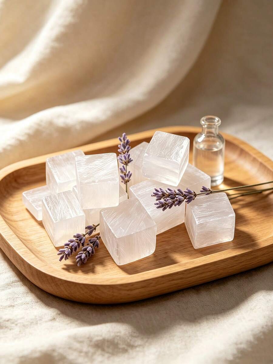 天然白色透石膏方塊板，原礦療癒水晶塊，靈氣能量礦石，適用冥想、靈性裝飾與水晶收藏 - 白色 - 查看 1