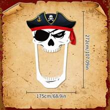 1pc Halloween Pirate Theme Party Door Curtain Decoration Fabric, Giant Halloween Pirate Door Hanging Cloth, Captain Hat Skull Door Hanging Cloth, Door Curtain Backdrop, Halloween Nautical Birthday Photo Booth Prop, Party Gift Supplies - A - View 6