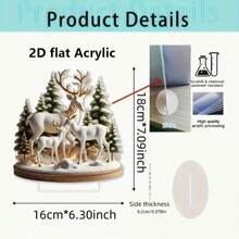 1pc 2D Acrylic Decorative Ornament, Elegant Deer Family Winter Quiet Forest Snow Landscape, Perfect Holiday Decoration, With Base, No Power Required - A - View 2