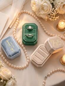 Personalized Velvet Wedding Ring Box,Custom Double Slot Ring Bearer Holder, Proposal Ring Box, Unique Two Ring Box, Handmade Jewelry Organizer, Custom Wedding Merch,Wedding Ring Holder,Ring Box, For Her - Multicolor - View 5