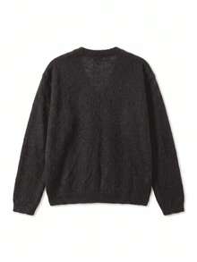 Áo khoác cardigan len lông xù nữ cổ chữ V, cài nút trước, một hàng cúc, tay dài, dáng rộng thoải mái, phong cách đường phố, ấm áp, độ dài vừa, cho mùa thu/đông - màu nâu - Xem 10