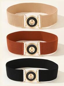 3pcs Women's Fashion Elegant Minimalist Elastic Waist Belt, Dress Trench Coat Matching Waistband, Elastic Band With Buckle - Multicolor - View 11