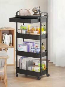 Highly Attractive, Universal Wheel Practical Plastic Cart, Storage Rack, Kitchen Organizer, With Handle, Multi-Functional, Movable, Storage Trolley, Suitable For Office Storage, Living Room Storage, Kitchen Storage, Bathroom Storage, Snack And Toy Organizer, Movable Storage Rack With Wheels, Perfect For Home Storage And Office Storage, Holiday Gift, Children's Gift - Multicolor - View 2