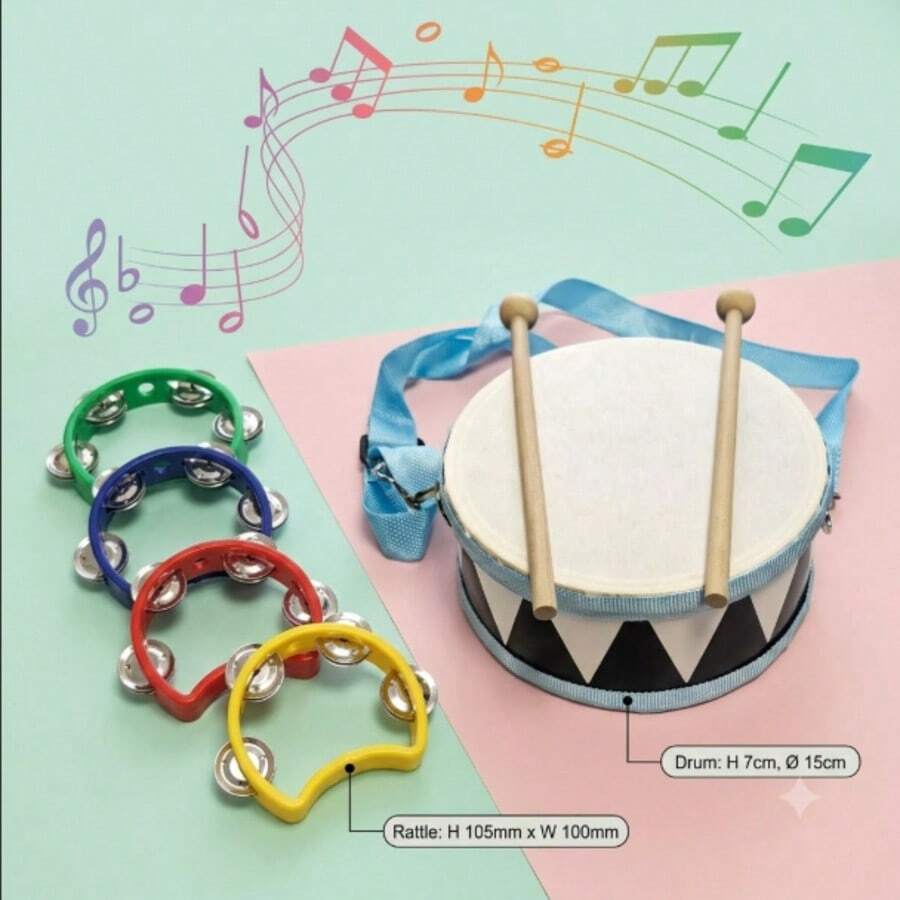 5/1pc Percussion Drum Instrument (With Adjustable Strap And 2 Drumsticks), Handheld Shaker. Suitable For Stage, Dance Party, Party Performance, Perfect For Halloween, Christmas Party Gathering, Ideal Birthday Gift - Multicolor - View 1
