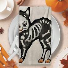 2/4/48pcs Halloween Series Black Cat Skeleton Pattern Printed Kitchen Towels - Super Soft, Highly Absorbent Polyester Dishcloths And Hand Towels, Perfect For Holiday Decor, Kitchen Decor, Party Decor - Multicolor - View 7