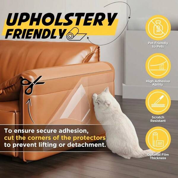 Filme Protetor de Arranhões de Gato para Sofá, Filme Protetor Autoadesivo Transparente, Adequado para Proteger Sofá, Porta, Parede ao Lado da Cama e Prevenir Danos aos Móveis Causados por Gatos, Cães e Animais de Estimação