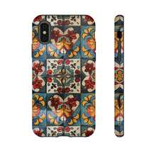 Portuguese Ceramic Tile Phone Case, Colorful Azulejo Pattern  Case, Mediterranean Inspired Phone Cover, Blue & Terracotta Floral Case - 白色 - 查看 3