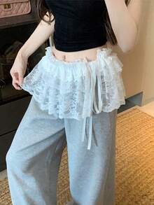 1件裝蕾絲花卉多層腰部裝飾窗簾，可搭配褲子，女款腰部配件，適合多種時尚風格 - 彩色 - 查看 4