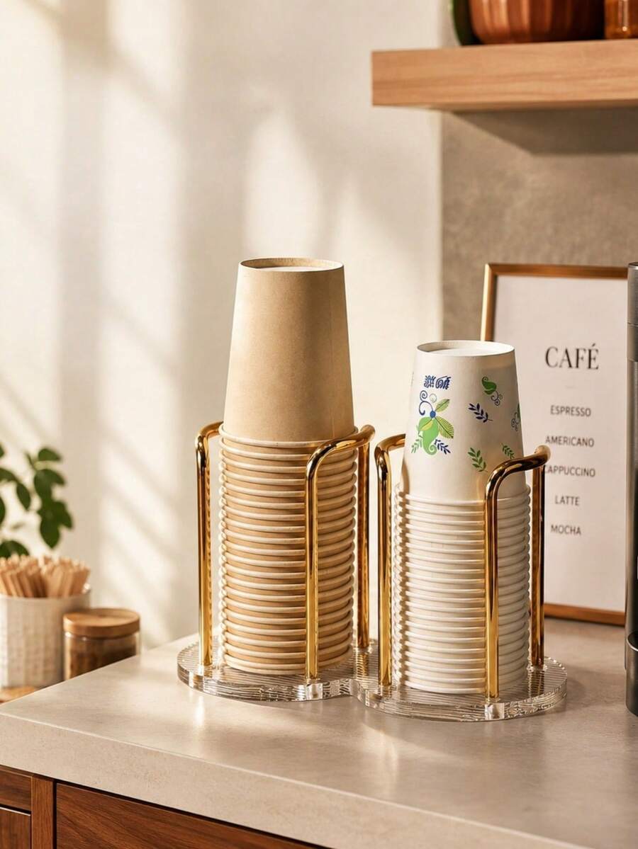 1pc Elegant Iron Art Paper Cup Holder With Acrylic Base - Sturdy Cup Storage Rack, Suitable For Coffee Cups, Beer Mugs, Toothbrush Holders - For Home And Office Use - A - View 1