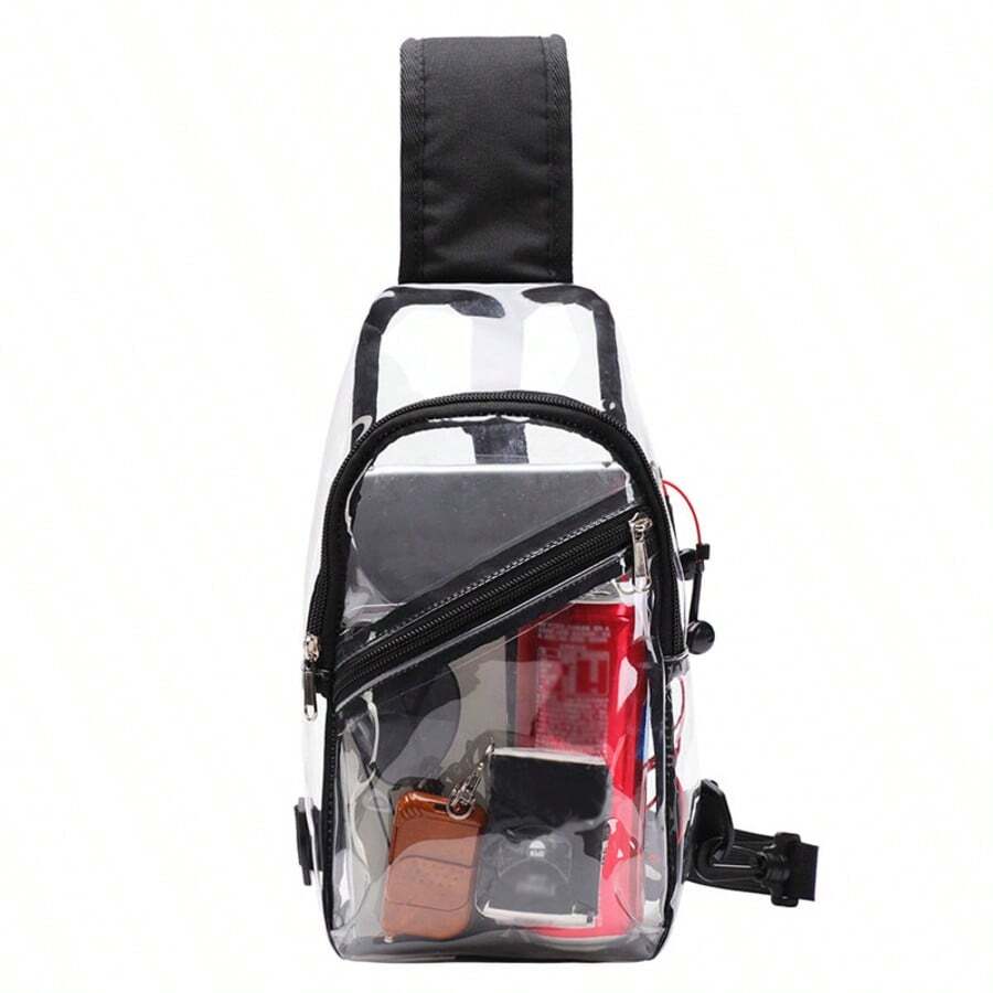 TINYAT Men's Clear Bag Stadium Approved, Transparent PVC Chest Crossbody, Headphone Plug & Detachable Buckle, Security Friendly Game Day Concert Essentials - Multicolor - View 1