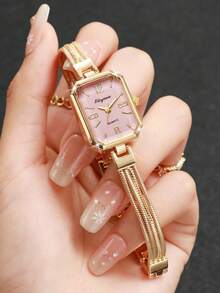 Women's Gift Watch Square Digital Dial Casual Quartz Bracelet Wristwatch, Gift For Girlfriend (1pc/Set) Watch Box Not Included - Gold - View 2