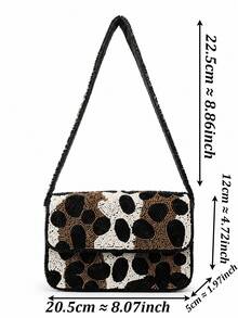 Tidet Ever Women's Leopard Print Beaded Shoulder Bag, Vintage Designer Style Y2K Mini Flap Handbag, Elegant Evening Bag, Suitable For Daily, Party, Holiday, - Brown - View 7
