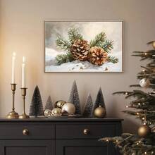 1pc Framed/Unframed Snowy Pine Cone Christmas Vintage Poster Festival Cozy Wall Art Canvas Print Nordic Winter Xmas Holiday Botanical Country Farmhouse Aesthetic Decor Retro Rustic Painting For Apartment,Living Room,Bedroom,Modern Home Decoration - A - View 4