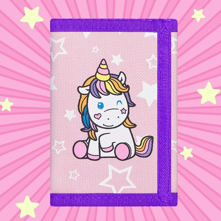 1pc Cute Pink Unicorn Trifold Wallet - Cat Unicorn Pattern, Multiple Card Slots, Key Chain And ID Window, Perfect For Birthday Gift