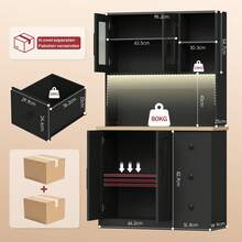 Devoko Kitchen Sideboard With LED Light Strip, Coffee Bar Cabinet With Wide Worktop, 3 Drawers, Glass Doors, Adjustable Shelves And Power Strip With USB/Type-C, White/Black - 查看 11