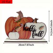 2D平面 1件裝 Hello Autumn 南瓜木製桌面裝飾品，附秋葉與漿果，適合農舍風感恩節廚房或派對 - A - 查看 5
