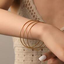Minimalist Fashion Stainless Steel Gold Round Multi-Layer Plain Bangle Bracelet Set - Gold - View 3