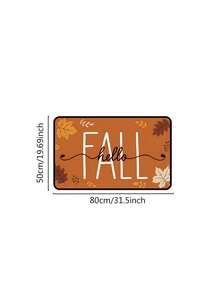 1/16Pcs Hello Fall Theme Doormat, Thanksgiving Door Mat, Printed With Pumpkin And Maple Leaf Pattern With Orange And White Plaid, Autumn Harvest Festival Decorative Mat, Welcome Kitchen Rug, Dirt-Resistant Floor Mat, Autumn Party Decoration - Multicolor - View 11