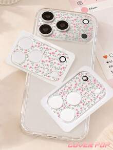 1pc Pink Leaf Pattern Camera Lens Protector, Compatible With IPhone 17Pro/17 Pro Max; Made Of Tempered Glass, Full Coverage Design, High Definition Clear, Anti-Scratch And Anti-Fingerprint, Suitable For Phone Cases, Easy To Install. - Clear - View 3