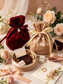 5件/10件裝 多色天鵝絨抽繩蝴蝶結禮物袋 珍珠禮品袋 婚禮糖果袋 可重複使用抽繩袋，適用於婚禮禮物、派對裝飾、珠寶收納、戒指耳環手鍊項鍊整理，適合生日、週年紀念、喬遷、派對小禮物、禮物袋、禮物盒、送給老師的禮物、婚禮禮物袋、迷你禮物袋、小號教師禮物袋 - 多色 - 查看 3