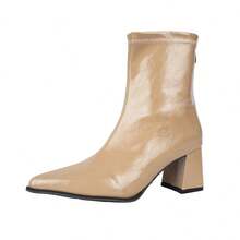 Sepatu Boots Wanita Model Minimalis dengan Resleting Warna Polos untuk Musim Gugur/Dingin Terbaru, Cocok untuk Komuter, Modis, dan Bergaya Minimalis. - Khaki - View 12
