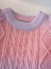 Girls' Cute Gradient Argyle Knit Pullover Sweater, Suitable For Vacation, Daily Wear, Spring, Autumn, Winter - Pink - View 3
