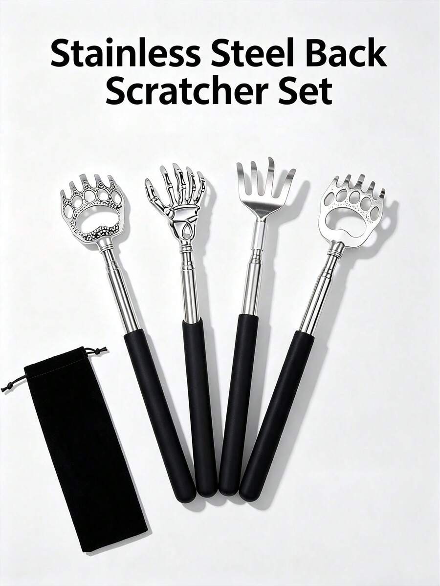 4/1pc Retractable Stainless Steel Back Scratcher Set, Back Massage Tool, Massage Claw, Portable Back Scratcher Massager, Unisex, Adjustable Handle, Essential Home Accessory For Home, Office, Gym And Travel - Multicolor - View 1