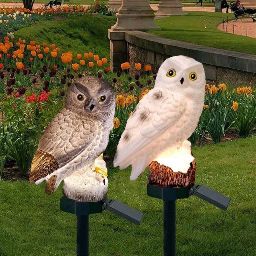 Solar Powered White Owl Garden Stake Light, Waterproof LED Resin Snowy Owl Landscape Light, Outdoor Lawn Yard Pathway Decorative Light - Owl - View 1