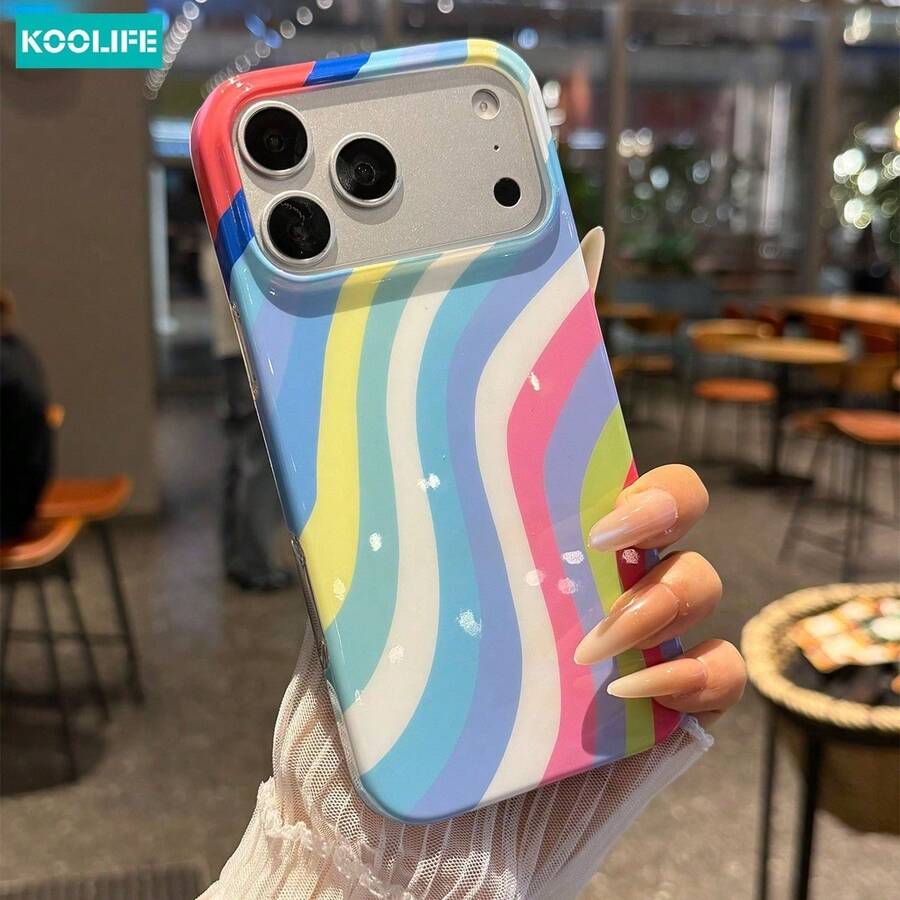 Koolife 1件裝糖果波浪條紋印花手機殼，適用於 iPhone 18 Pro/18 Pro Max/17 Pro Max/17 Pro/17 Air/17/16/15/14 Plus/13/12 Pro Max/11，韓系時尚設計，適合女性，聖誕節、情人節、復活節、生日等送給女友的理想禮物