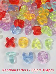 104pcs Rainbow UV Coated Acrylic Beads, Mixed Random Letter Beads, DIY Craft Beads, Suitable For Bracelets, Necklaces, Earrings, Keychains, Phone Chains, Bag Decorations - Multicolor - View 22