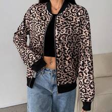 1pc Leopard Print Zipper Jacket New Loose Casual Sports Outerwear - Brown - View 7