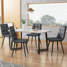 Dining Chair Set Of 4 - Dark Grey - Design Chair With Backrest, Linen Seat Cushion - Grey - View 1