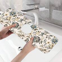 1pc Bohemian Floral Pattern Anti-Slip Faucet Splash Guard Mat, Bathroom Faucet Splash Pad, Mud Guard, Moisture-Proof Anti-Slip Faucet Mat, Kitchen Countertop Accessory. Protect Your Kitchen Countertop. - Multicolor - View 7