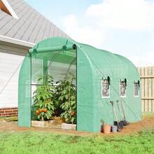 3 X 2 X 2 M Plastic Greenhouse With Roller Bar, 2 Zippered Doors & 6 Mesh Windows, Green Support Poles - 綠色 - 查看 2