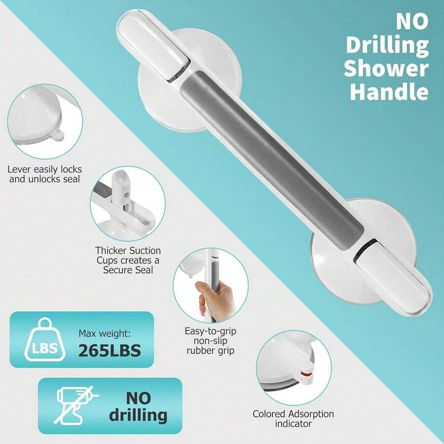 1pc Home Elderly Grab Bar, No Drilling Required, Non-Slip Suction Cup Design, Reusable, Suitable For Tile, Glass And Hard Plastic Surfaces, Ideal For Bathroom, Toilet, Living Room And Kitchen