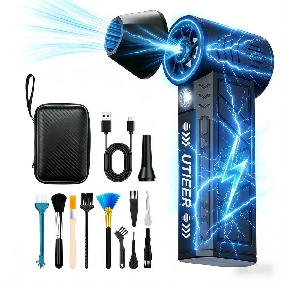 Kit Soplador de Aire Utieer 15 en 1 para Limpieza de PC, Teclado, Coche y Hogar con 130K RPM y LED - A - Ver 1