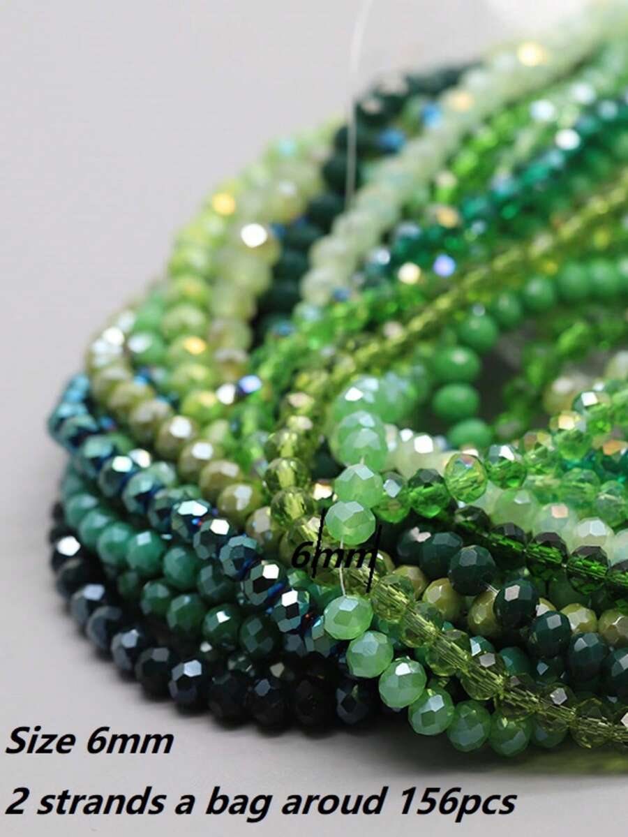 2Strands(Around 156pcs) 6mm Green Color Glass Beads For Jewelry Bracelets Making DIY Accessories - 6mm - View 1