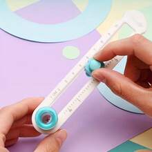 Adjustable Round Hole Punch Positioning Tool With Dual Centimeter/Inch Scale, Knob For Free Aperture Adjustment, Lightweight And Durable Plastic, Precise Punching Tool For Handmade Journals, Greeting Cards, Packaging DIY, Easy Operation Compatible With Various Paper Crafts - Blue - View 4