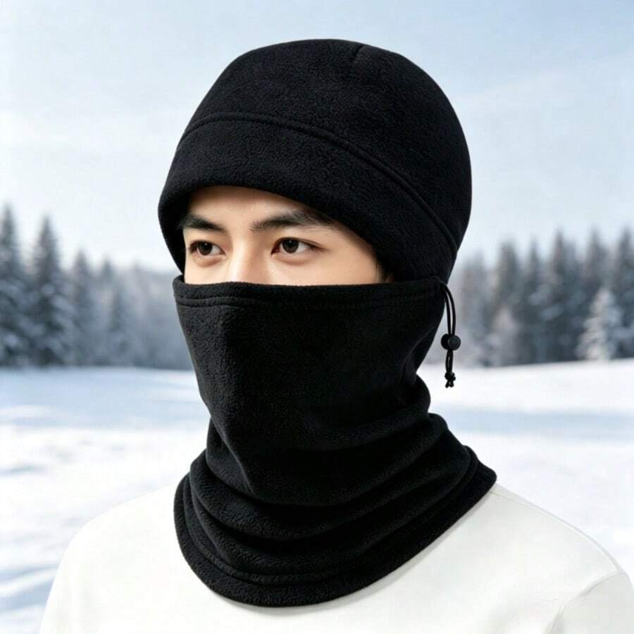 Soft Fleece Hat And Adjustable Neck Gaiter Set, Windproof Warm Head Cover For Cycling Skiing Running Daily Outdoor Activities - Multicolor - View 1