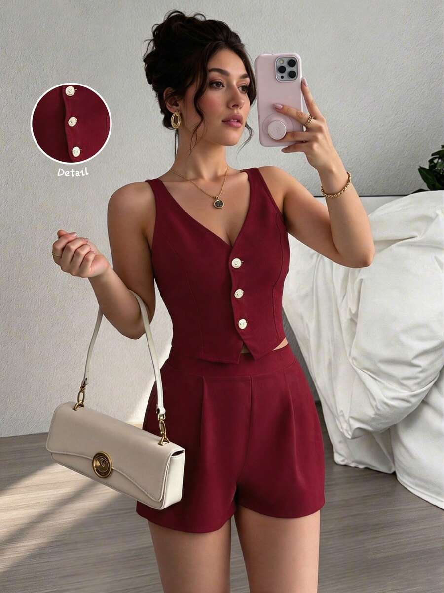 Women Two-Piece Outfits - Burgundy - View 1