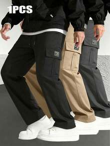 Men's Sports Multi-Pocket Long Pants Low Elasticity Cargo Pants Black Fall - Black - View 2